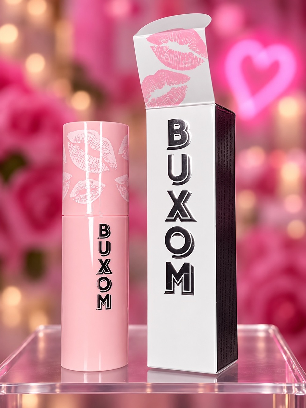 Buxom Pink Lip Balm & Gloss Tube with Kiss Print